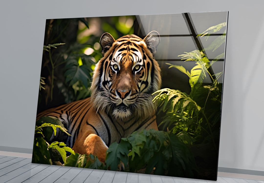 Majestätische Tiger-Wandkunst – Dschungel-Wildtier-Glasdruck-Dekor 