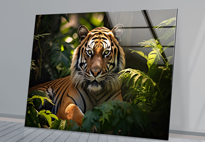 Majestätische Tiger-Wandkunst – Dschungel-Wildtier-Glasdruck-Dekor 