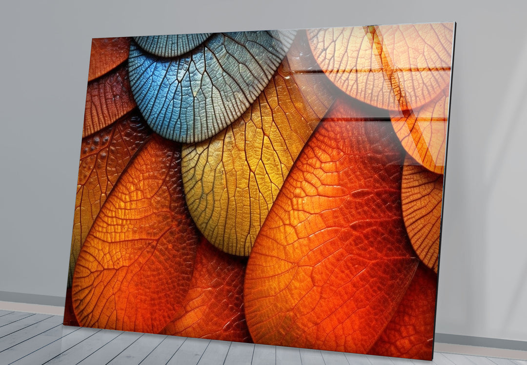 Bunte Blatttextur-Wandkunst – Abstrakter Natur-Glasdruck für moderne Innenräume