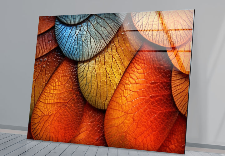 Bunte Blatttextur-Wandkunst – Abstrakter Natur-Glasdruck für moderne Innenräume
