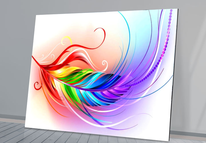 Rainbow Feather Glass Wall Art – Colorful Abstract Design for Modern Interiors