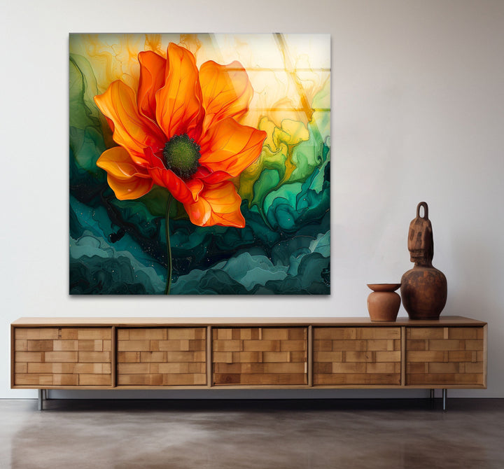 Flower & Marble Design Glass Wall Art custom glass pictures, glass art prints
