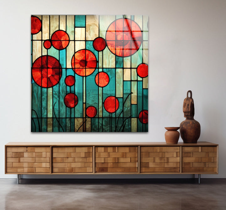 Stained Red Circles Glass Wall Art glass image printing, glass prints from photos
