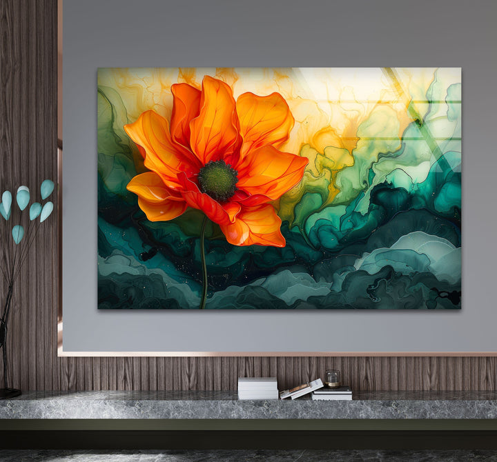 Flower & Marble Design Glass Wall Art photo print on glass, prints on glass wall art
