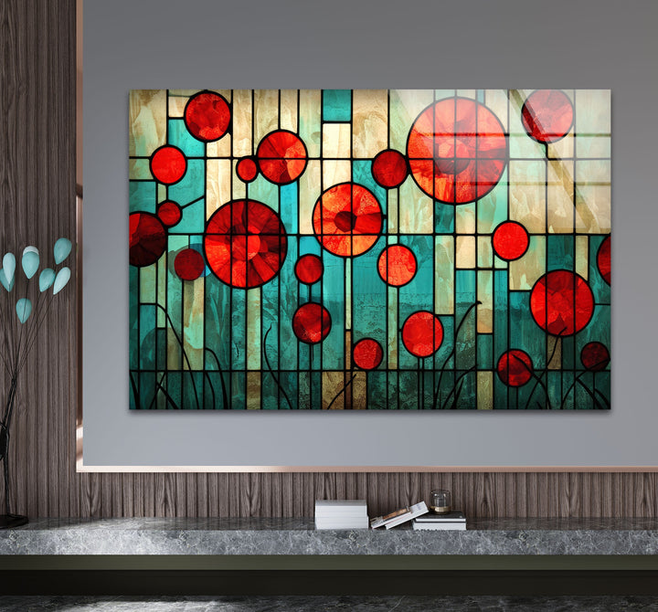 Stained Red Circles Glass Wall Art glass pictures for Wall, glass prints wall art
