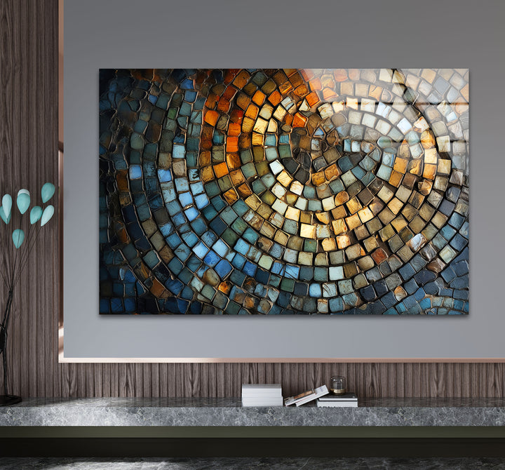 Rustikale Mosaik-Wandkunst – Abstraktes Spiraldesign aus Steinfliesen für moderne Innenräume