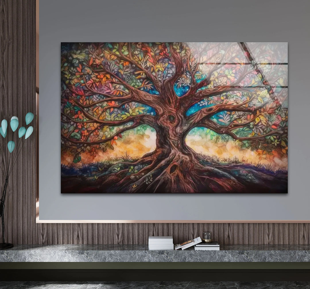 Enchanted Tree of Life Wall Art – Multicolor Fantasy Forest Glass Print - MyPhotoStation