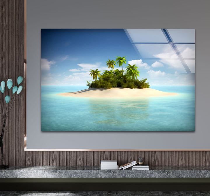 Tropical Island Escape Wall Art – Serene Beach Glass Print for Relaxing Interiors