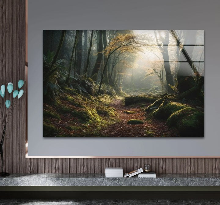 Misty Forest Path Wall Art – Enchanted Nature Glass Print for Tranquil Decor - MyPhotoStation