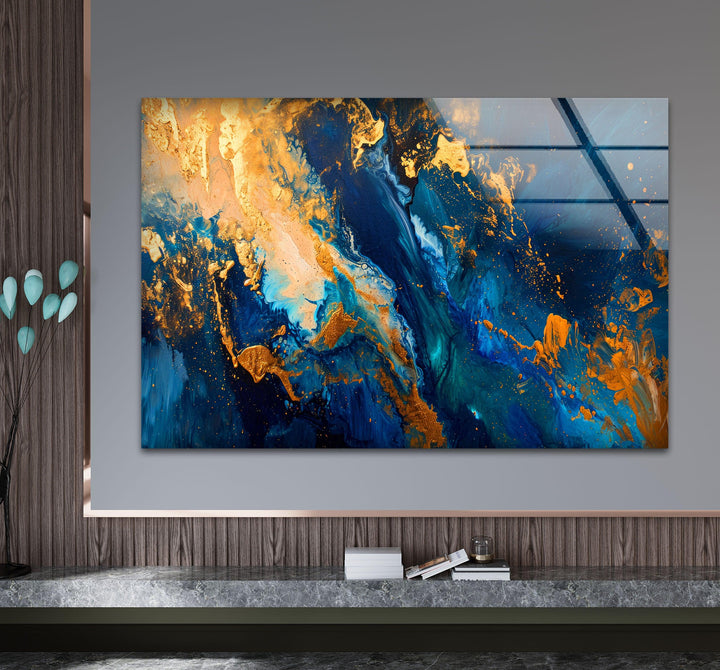 Goldene Granitmosaik-Glaswandkunst