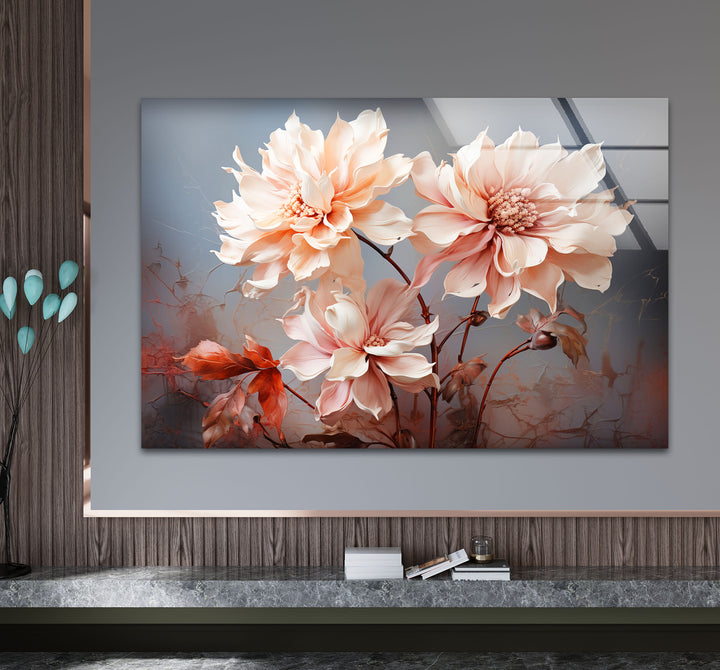 Blush Dahlia Floral Wall Art – Elegante Glasblumen-Wanddekoration