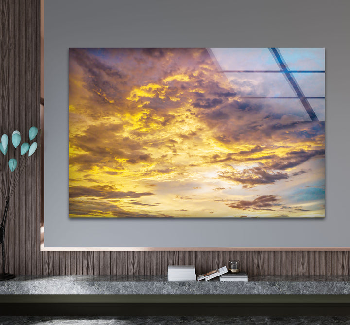 Golden Cloudscape Wall Art – Tranquil Sunset Sky Print for Serene Decor