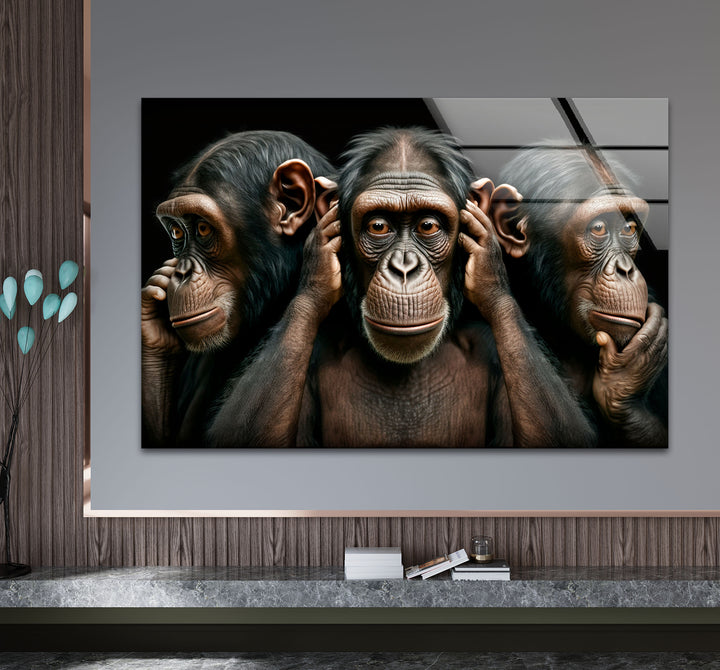 Three Wise Monkeys Wall Art – Speak No Evil Hear No Evil See No Evil Glass Print