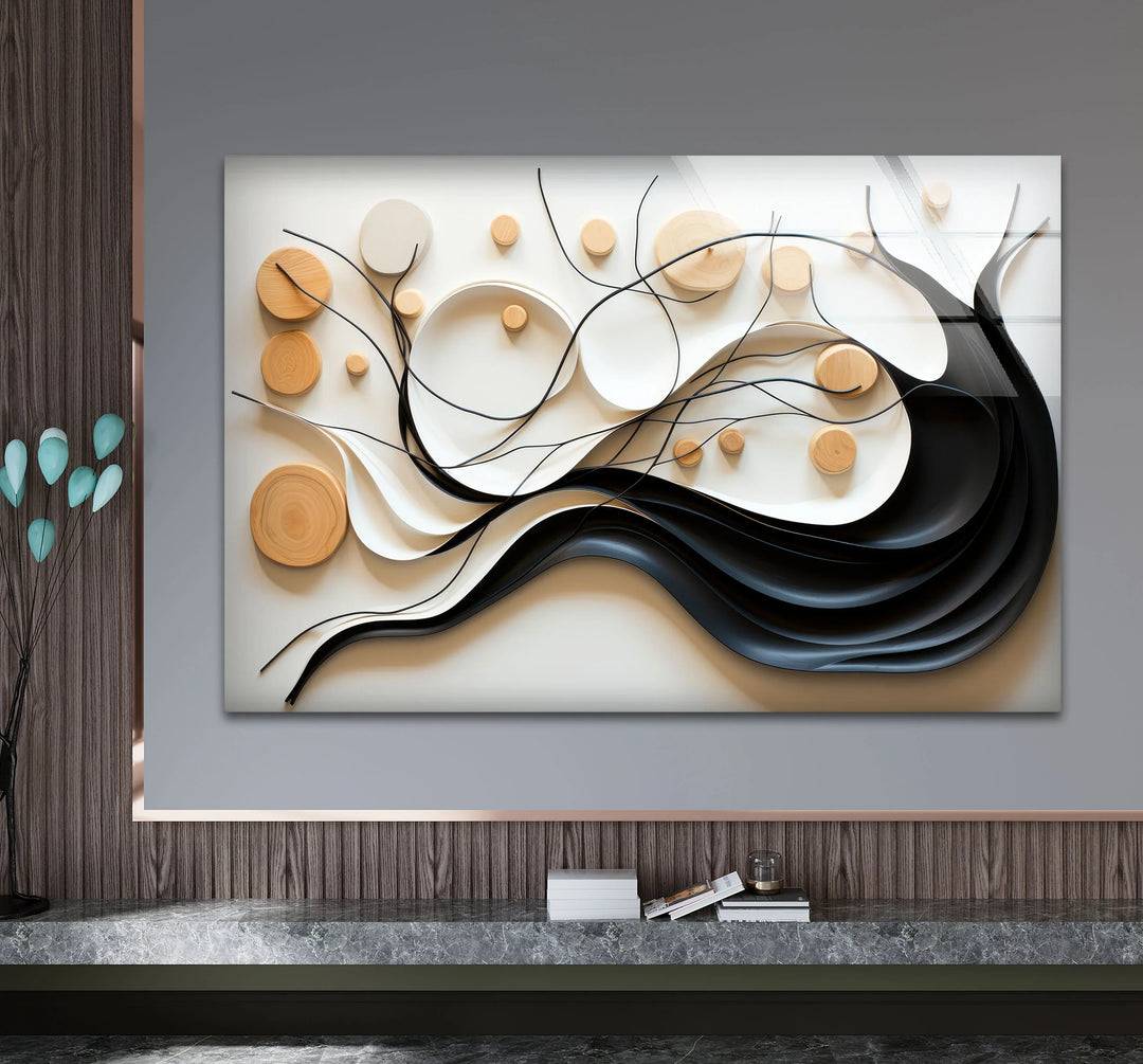 Neutral Abstract Tree Wall Art – Modern Glass Decor with Wood Accents - MyPhotoStation