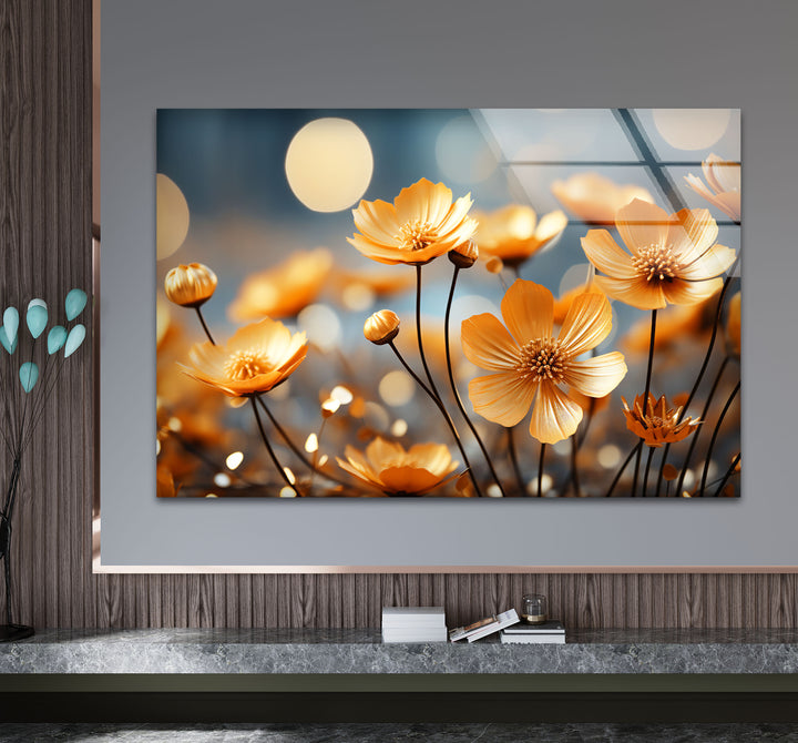 Golden Petal Bloom Wall Art – Elegant Yellow Flower Glass Print Décor