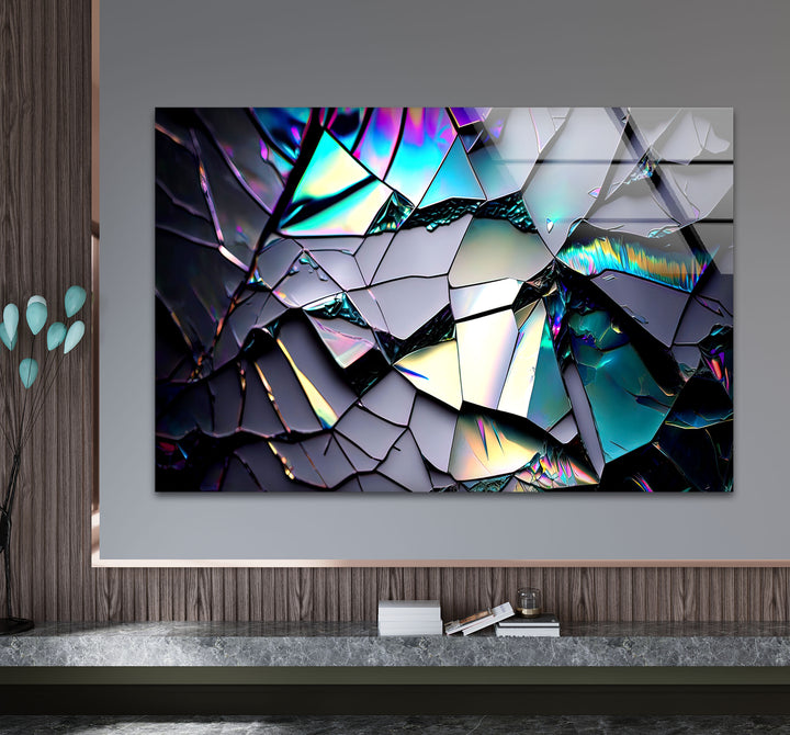 Zerbrochenes Prisma-Glas-Wandbild – Schillernder abstrakter Bruchdruck 