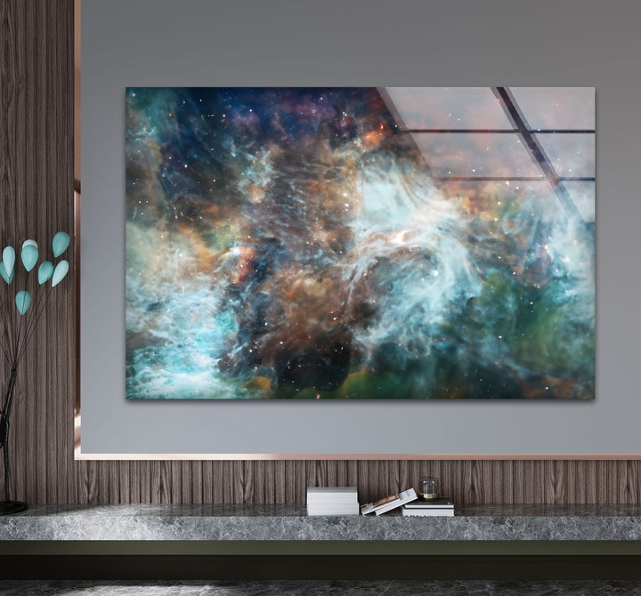 Wandkunst mit kosmischen Nebeln – Ätherischer Glasdruck aus den Tiefen des Weltraums für elegante Innenräume