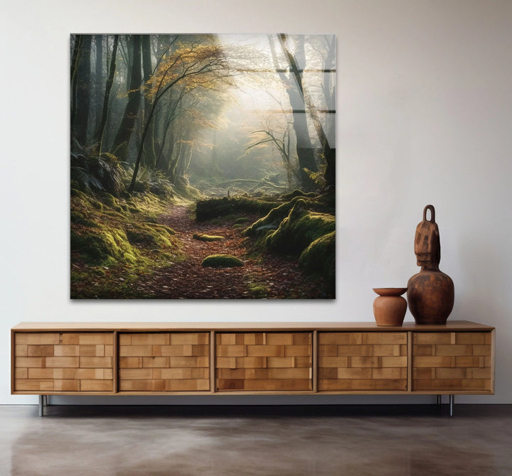 Misty Forest Path Wall Art – Enchanted Nature Glass Print for Tranquil Decor - MyPhotoStation