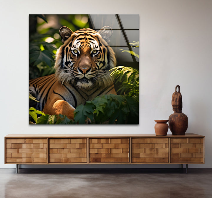 Majestätische Tiger-Wandkunst – Dschungel-Wildtier-Glasdruck-Dekor 
