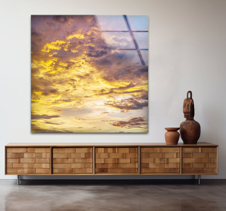 Golden Cloudscape Wall Art – Tranquil Sunset Sky Print for Serene Decor