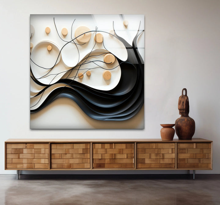 Neutral Abstract Tree Wall Art – Modern Glass Decor with Wood Accents - MyPhotoStation