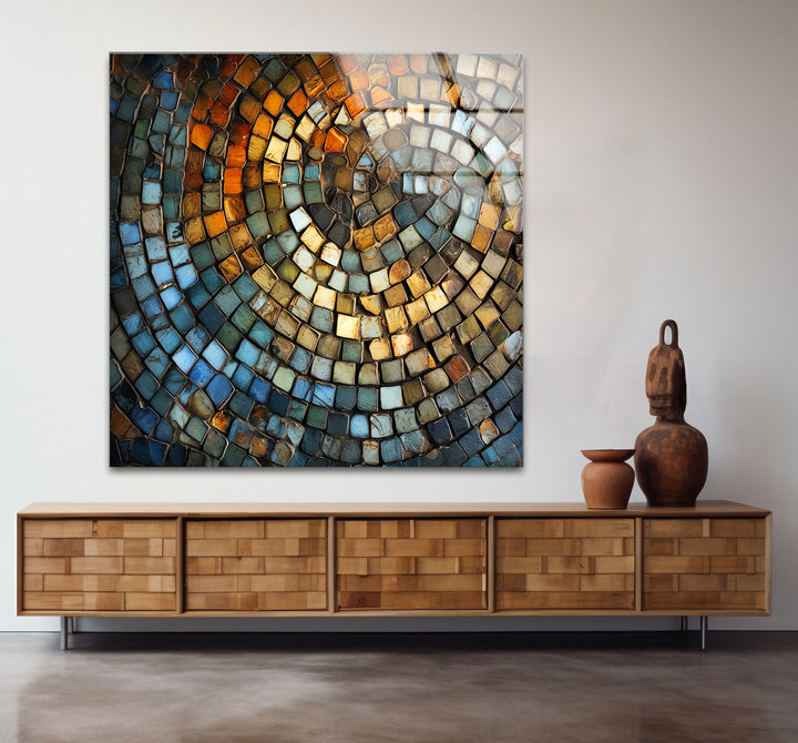 Rustikale Mosaik-Wandkunst – Abstraktes Spiraldesign aus Steinfliesen für moderne Innenräume