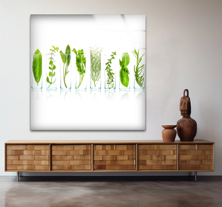 Modern Kitchen Herb Wall Art – Fresh Green Culinary Herbs in Glass Jars Print - MyPhotoStation