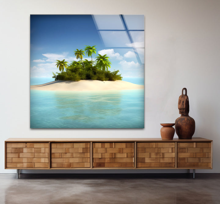 Tropical Island Escape Wall Art – Serene Beach Glass Print for Relaxing Interiors