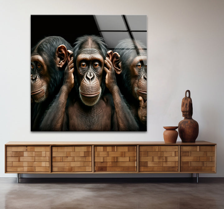 Three Wise Monkeys Wall Art – Speak No Evil Hear No Evil See No Evil Glass Print