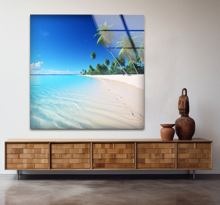Tropisches Strandparadies Wandkunst – Kristallklares Ozeanglas-Druckdekor