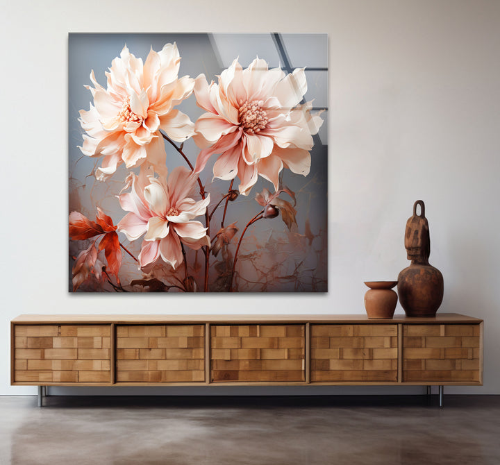 Blush Dahlia Floral Wall Art – Elegante Glasblumen-Wanddekoration