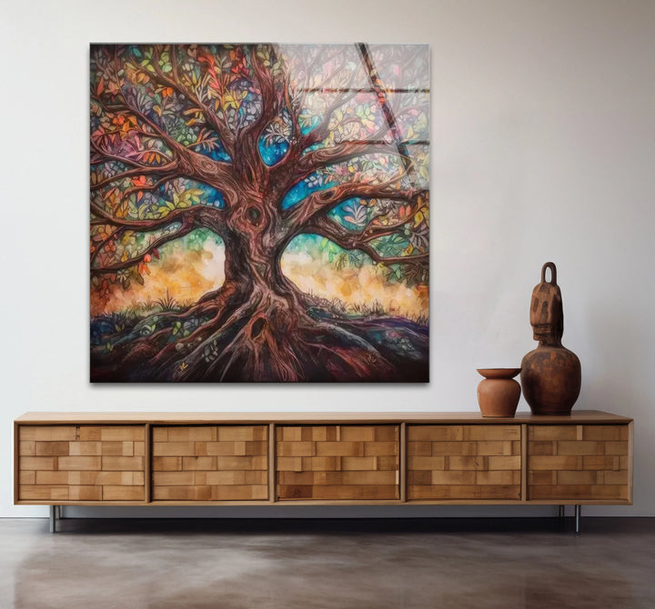Enchanted Tree of Life Wall Art – Multicolor Fantasy Forest Glass Print - MyPhotoStation
