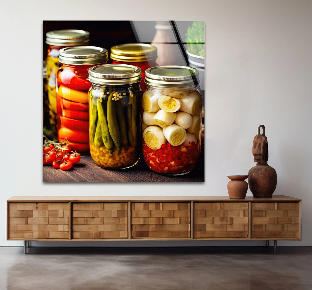 Rustic Kitchen Wall Art – Colorful Pickled Vegetables in Glass Jars Print - MyPhotoStation