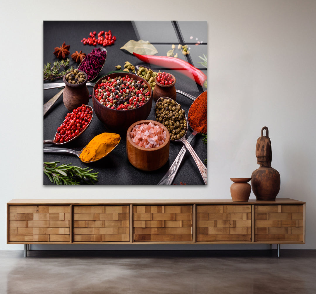 Bunte Gewürzwandkunst – Gourmet-Küchenkräuter- und Gewürzglasdruck