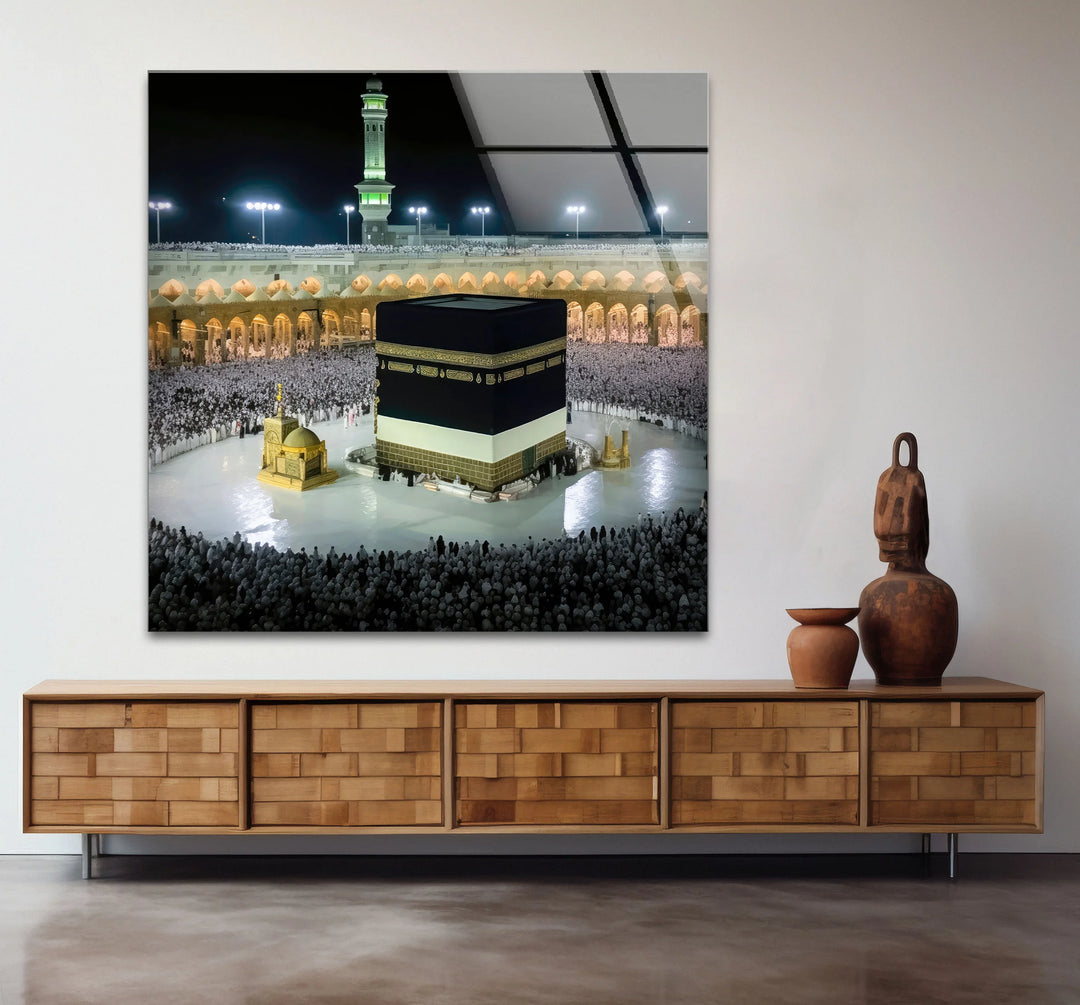 Kaaba Mecca Wall Art – Sacred Islamic Glass Print of Masjid al-Haram at Night - MyPhotoStation
