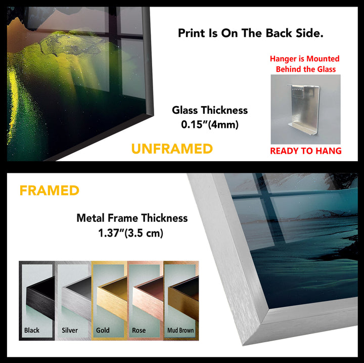 Aurora Borealis Glass Wall Art – Northern Lights Over Arctic Mountains