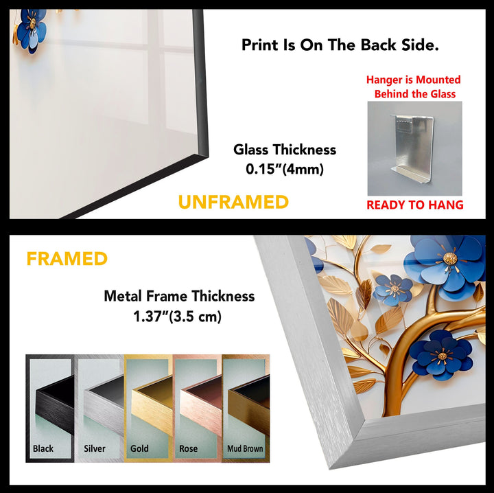 Marineblaue Glaswandkunst mit goldenen Details