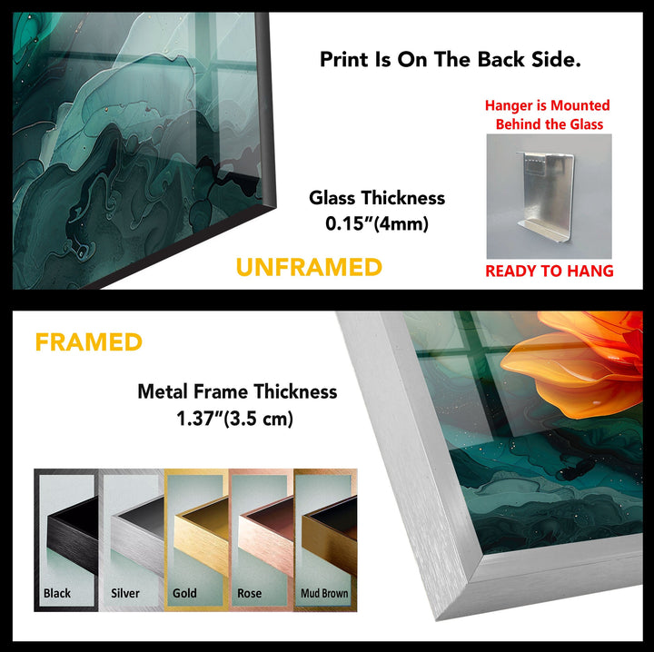 Flower & Marble Design Glass Wall Art
