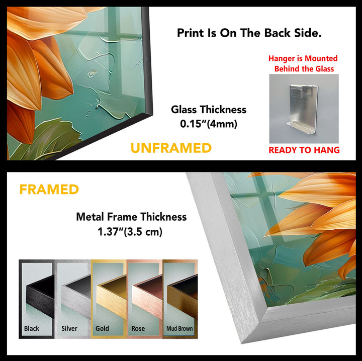 Ölgemälde Orange Sonnenblume Glas Wandkunst