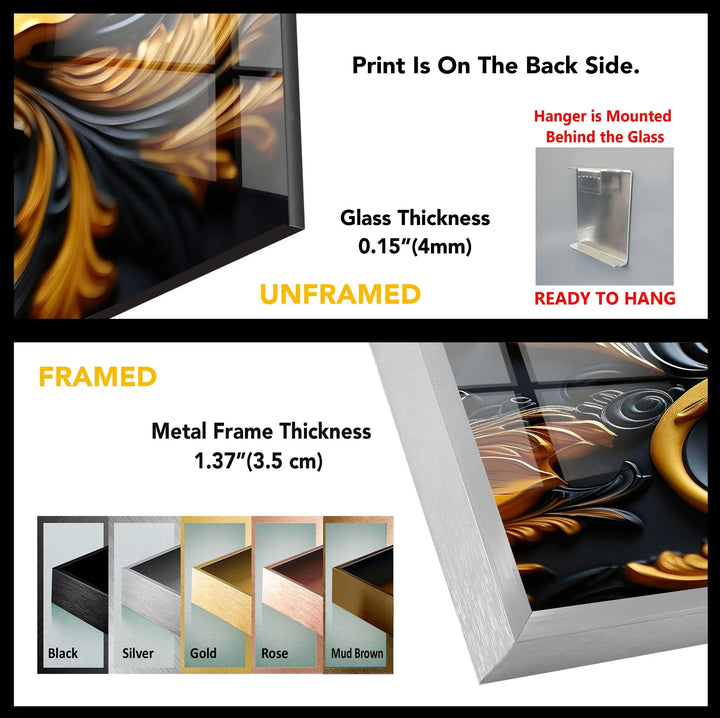 Botanical Gold & Black Flower Glass Wall Art - MyPhotoStation