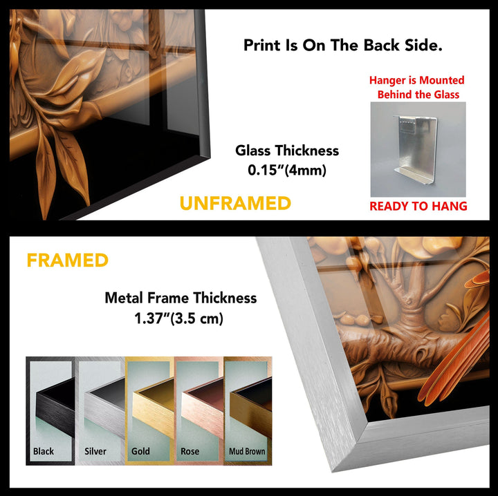 Wandbild aus Glas mit Stieglitz und Blume