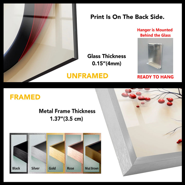Red Abstract Botanical Wall Art – Modern Glass Decor with Cherry Elements - MyPhotoStation
