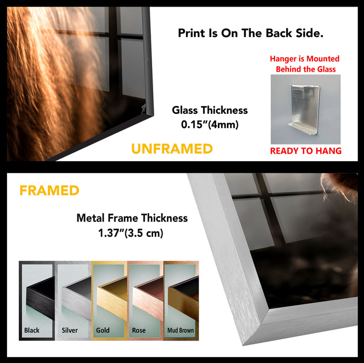 Highland Cow Wall Art – Rustic Brown Longhorn Glass Print Décor
