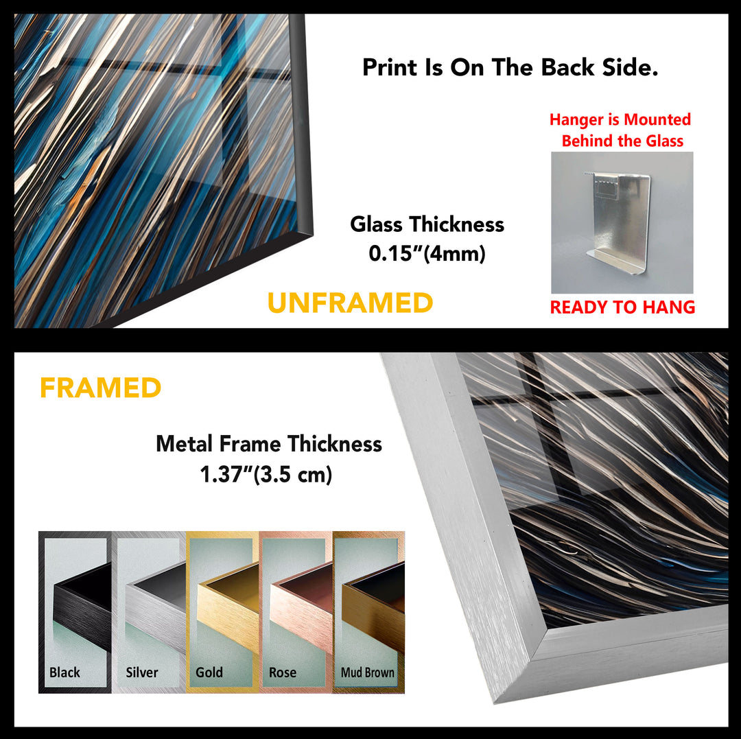 Textured Waves Abstract Glass Wall Art – Blue & Metallic Modern Decor