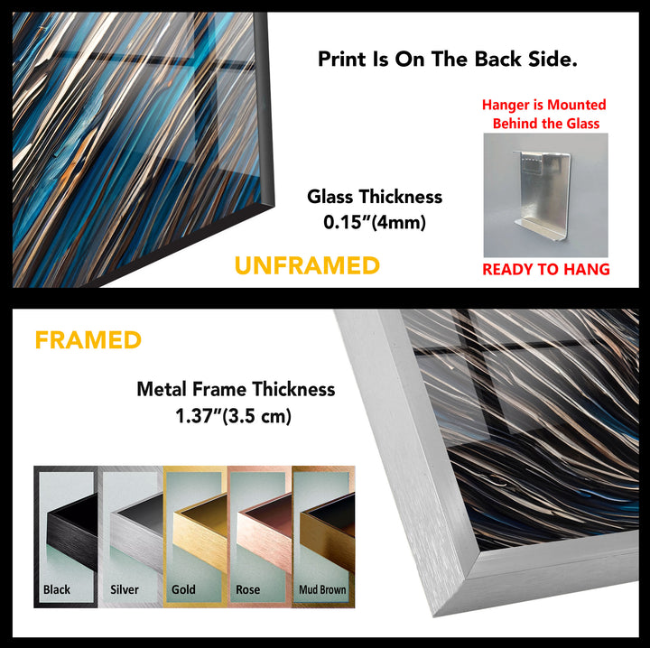 Textured Waves Abstract Glass Wall Art – Blue & Metallic Modern Decor