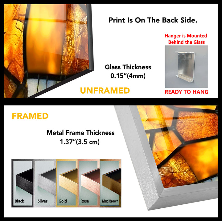Golden Honeycomb Glass Wall Art – Amber Mosaic Geometric Decor