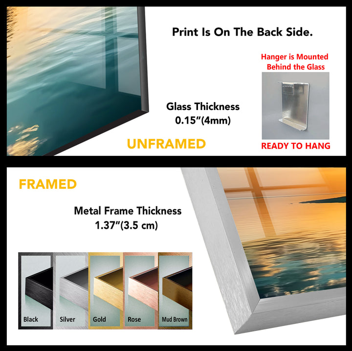 Tropical Island Sunset Wall Art – Serene Beach Glass Print for Relaxing Interiors