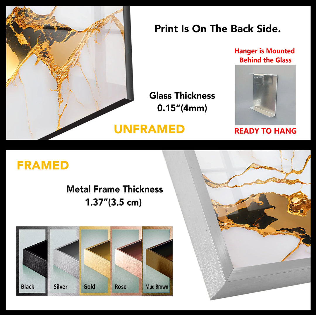 White and Gold Marble Wall Art – Luxury Glass Print for Elegant Interiors - MyPhotoStation