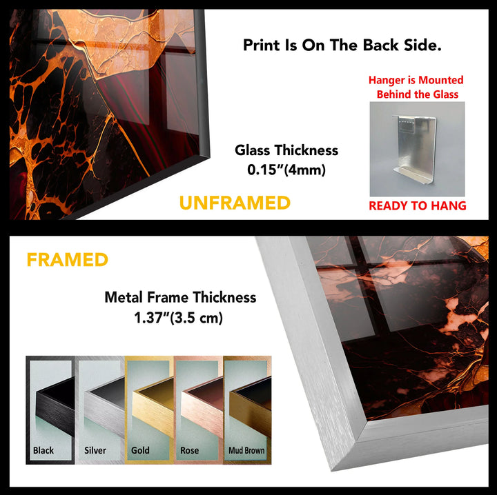 Red and Gold Marble Wall Art – Luxurious Crimson Glass Print with Cracked Vein Pattern for Bold Modern Interiors - MyPhotoStation
