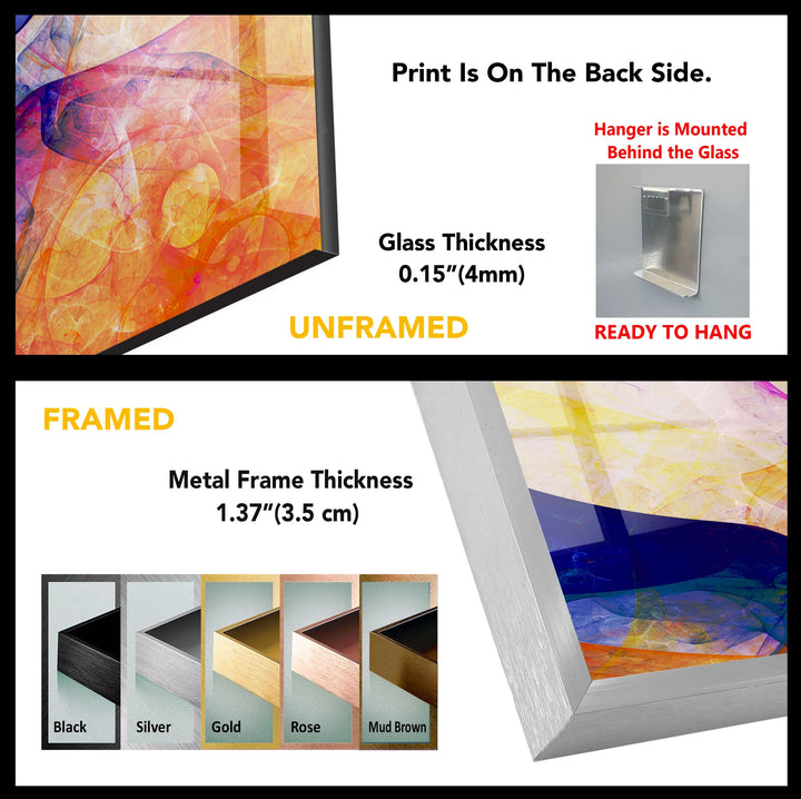 Color Swirl Abstract Glass Wall Art – Vibrant Purple, Yellow & Blue Modern Decor - MyPhotoStation